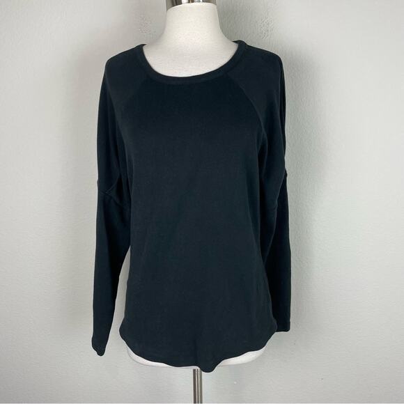Something Navy Black Cotton Spandex Knit Puff Sleeve Top Large - Picture 1 of 7